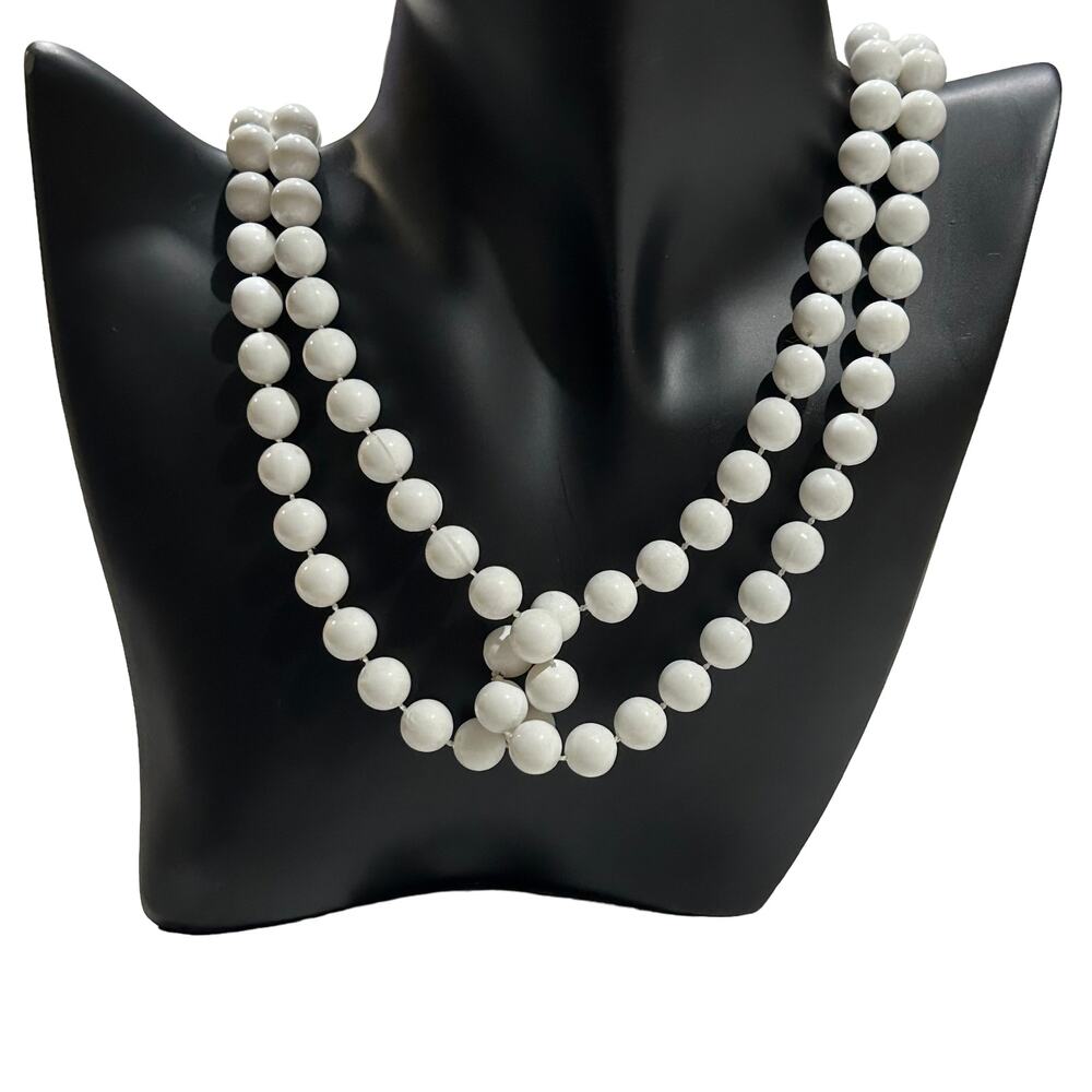 White Double Strand Beaded Necklace - Picture 2 of 4